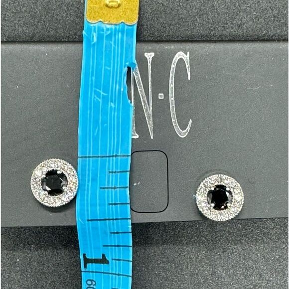 INC Silver Tone Post Earnings W/ Black Crystal surrounded by Clear Crystal .5 in - Picture 6 of 6